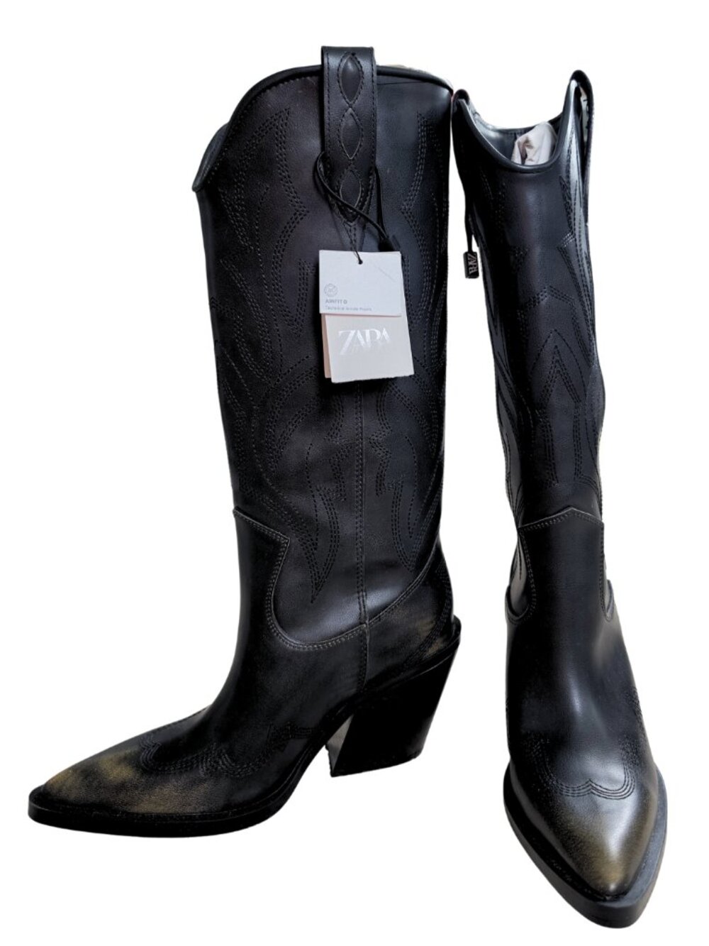 NWT ZARA Black Embroidered Western Cowboy Boots – Size 6.5 (US) / 37 (EU) - Picture 8 of 10